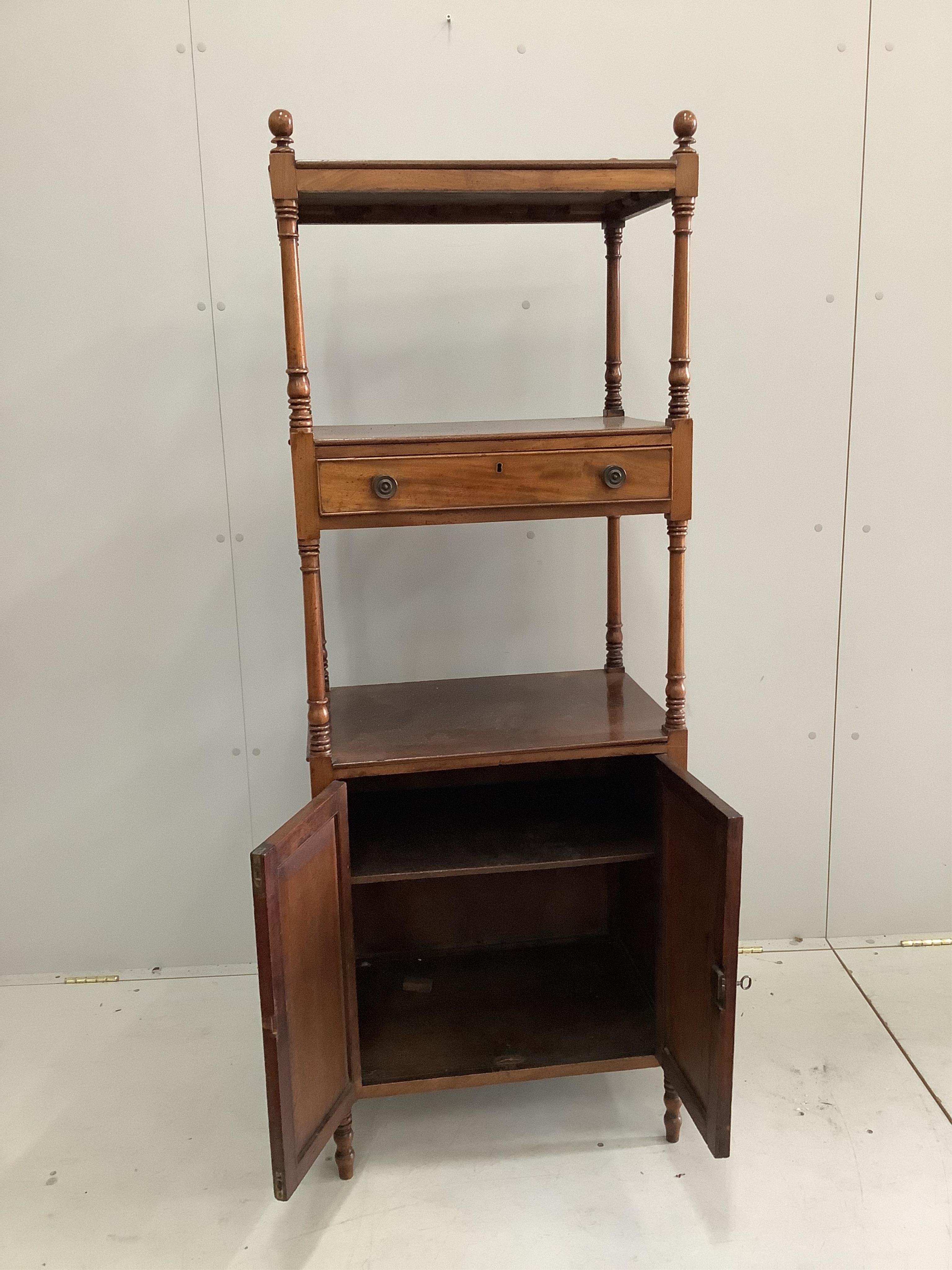 A Regency mahogany whatnot cupboard, width 56cm, depth 39cm, height 155cm. Condition - fair